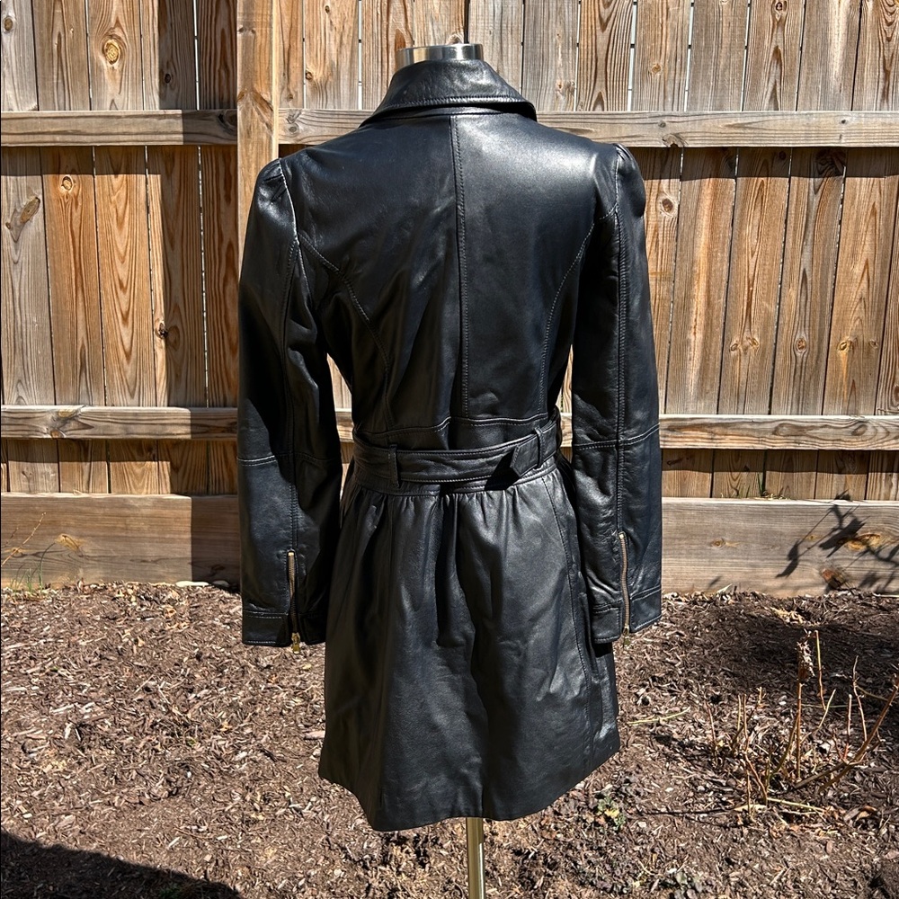 RED Valentino Black Leather Trench Jacket with Ruffle Detail and Belt 44/US 8 - Picture 4 of 14